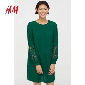 H&M Green Dress with Floral Sleeves